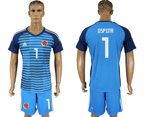 Colombia #1 Ospina Blue Goalkeeper Soccer Country Jersey